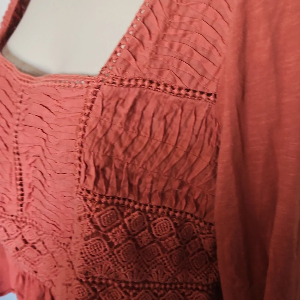 ANTHROPOLOGIE Rust quare neck crochet cotton Croppef top